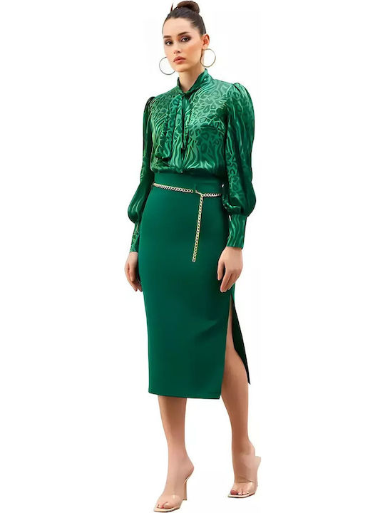 Sateen Midi Fustă Verde