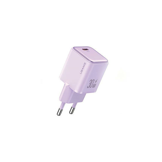 Usams Φορτιστής Χωρίς Καλώδιο με Θύρα USB-C 30W Power Delivery Μωβ (CC186)