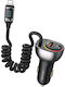 Usams Car Charger 30W Fast Charging with Ports: 1xUSB 1xType-C with Cable Lightning / Embedded Black Color