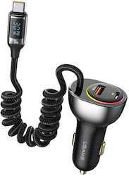 Usams Car Charger with Ports 1xUSB-A 1xType-C and Cable Type-C
