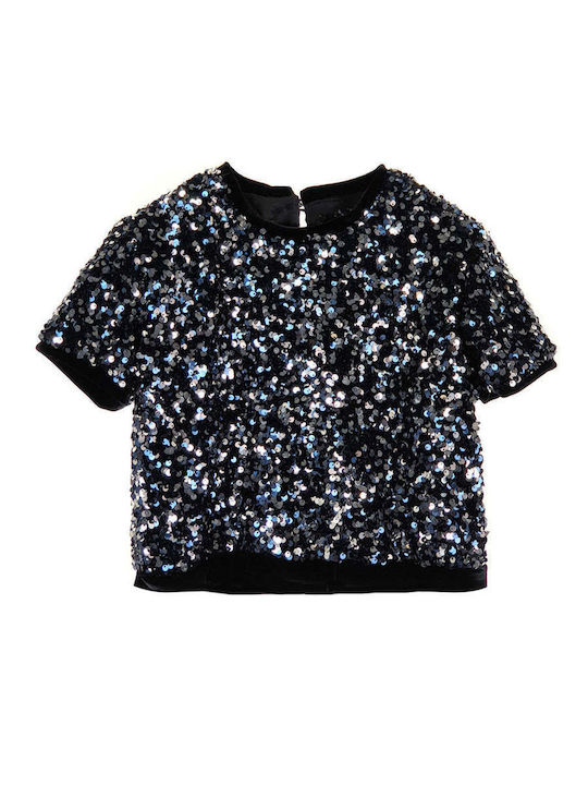 Designer's Cat Kids Blouse Short Sleeve Black