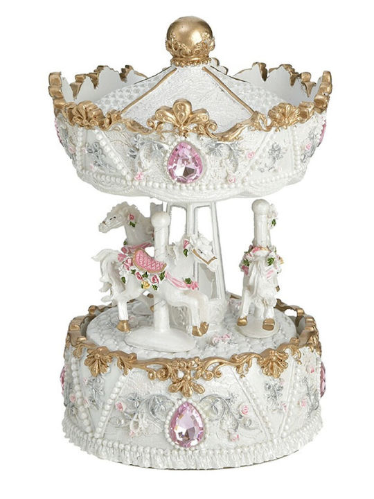 Inart Christmas Illuminated Decorative Carousel White with Music and Movement 17x12x12cm.