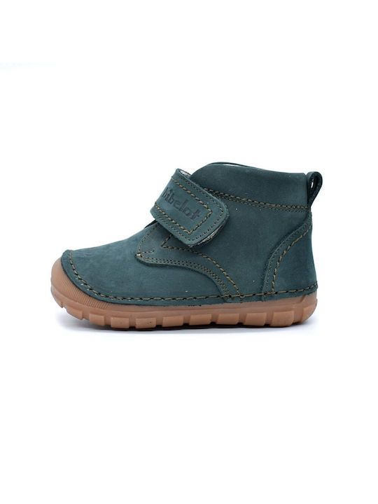 Bibelot Kids Leather Anatomic Boots with Hoop & Loop Closure Green