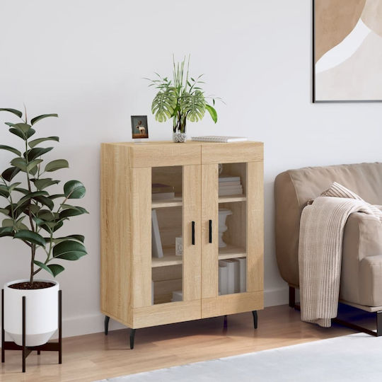 Living Room Display Cabinet with Glass Brown 69.5x34x90cm