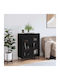 Floor Particle Board / Metallic Living Room Display Cabinet with Glass Black 69.5x34x90cm