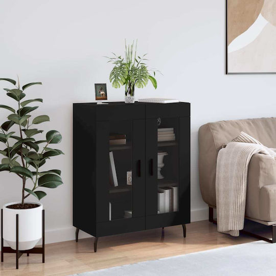 De podea Vitrină de living din Metal cu Sticlă Negru 69.5x34x90cm