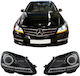 Front Lights Set Mercedes-Benz C-Class W204 11-14 Drl & Led Flasher Black H7 Motor