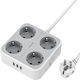 Tessan Захранваща лента 4 Позиции с 3 USB-A, 1 USB-C и Кабел 2м