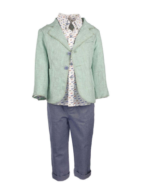 Designer's Cat Boys Linen Baptism Suit with Blazer 4pcs Green 100000ΑΓ1000298