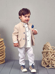 Designer's Cat Boys Linen Baptism Suit with Blazer 5pcs Beige