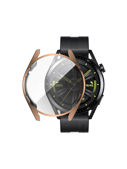 Защита Силиконов Калъф със Стъкло в Розово злато цвят за Huawei Watch GT 3 46 мм