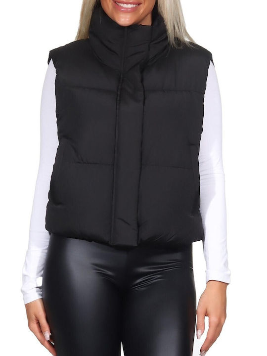 Only Women's Short Puffer Jacket for Spring or Autumn Black