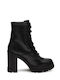 Leather Women's Ankle Boots with High Heel Black