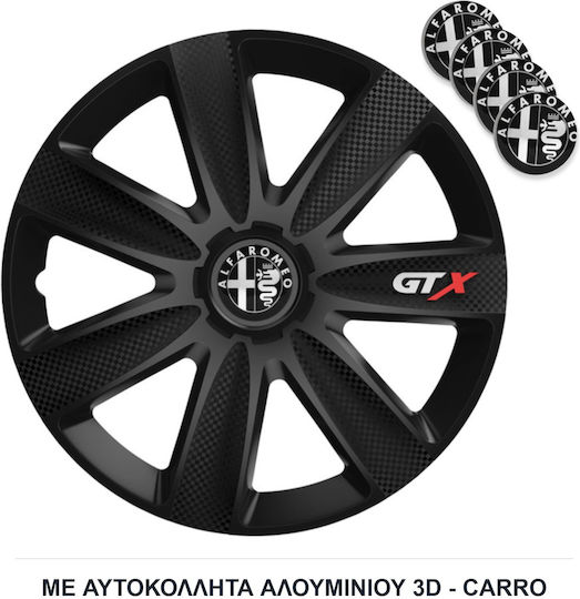 Versaco Auto Radkappen Set Gtx mit Marke Alfa Romeo 4Stück 14" Schwarz
