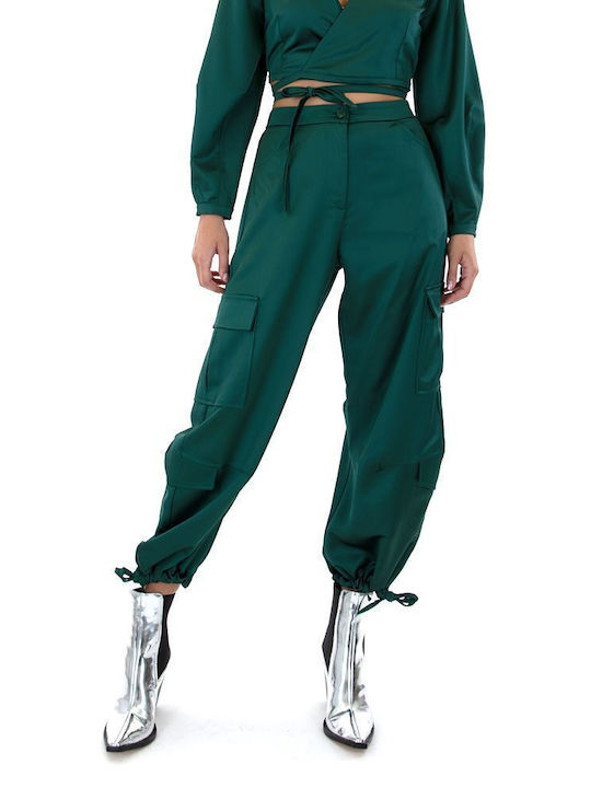 Moutaki Women's Fabric Cargo Trousers Green