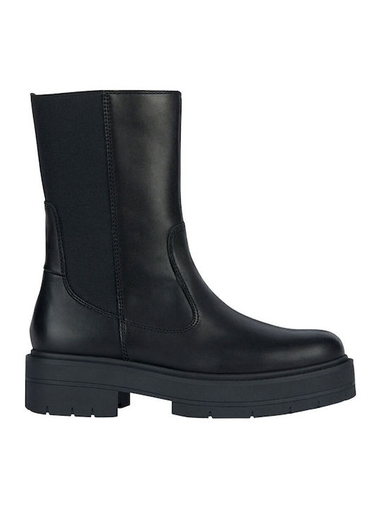Spherica Leather Women's Chelsea Boots with Medium Heel Black