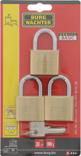 Burg Wachter Bronze Padlock Brass with Key 40mm 3pcs