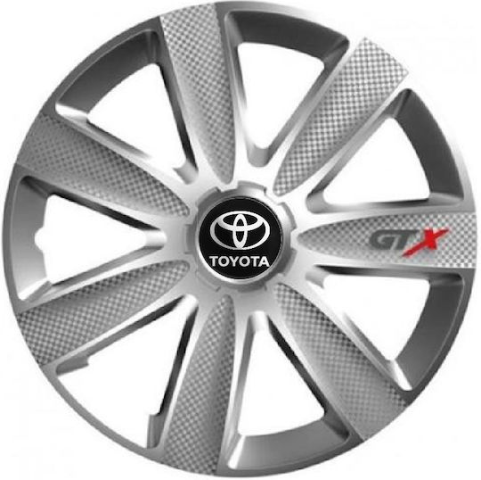 Versaco Car Hubcap Set Carbon GTX with Toyota Emblem 14" 4pcs Silver