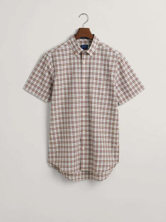 Gant Men's Shirt Short Sleeve Cotton Checked Orange