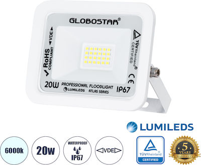 GloboStar Atlas Wasserdicht LED Flutlicht 20W Kaltweiß 6000K IP67