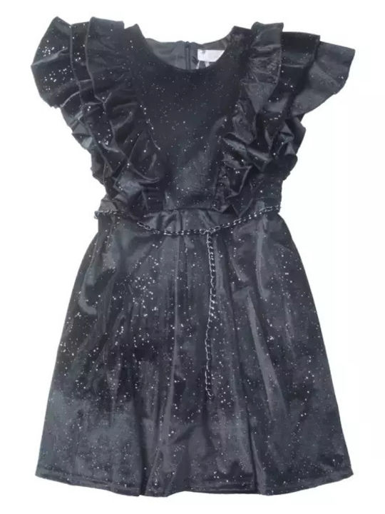 Children's Dress Short Sleeve Velvet Set with Accessories Black