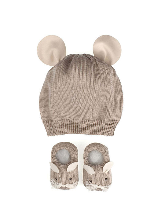 Story Loris Kids Beanie Set with Gloves Knitted Beige