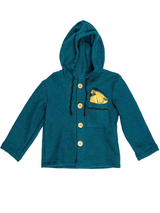 Designer's Cat Hooded Cardigan with Buttons Green