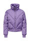 Only Women's Short Puffer Jacket for Spring or Autumn Purple