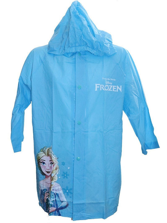 Frozen Αδιάβροχο Παιδικό Casual Μπουφάν Μακρύ με Κουκούλα Γαλάζιο