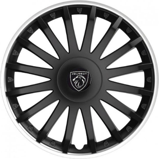 Versaco Car Hubcap Set Crystal with Peugeot Emblem 13" 4pcs Black