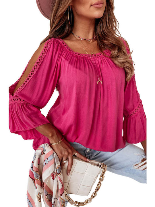 Amely Women's Long Sleeve Sport Blouse with Lace Pink