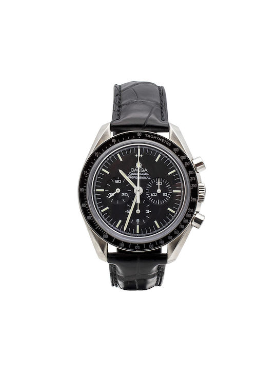 Omega Moonwatch Ρολόι Μπαταρίας με Μαύρο Δερμάτινο Λουράκι