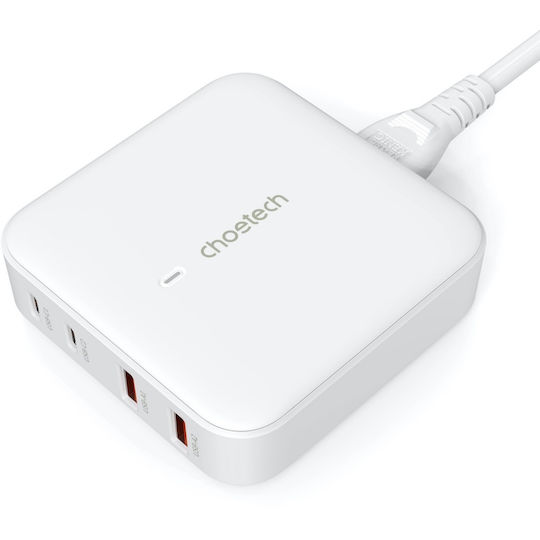 Choetech Choetech GaN Handyladegerät ohne Kabel mit 2 USB-A Ausgangsanschlüsse und 2 USB-C Ausgangsanschlüsse 100W Schnellladetechnologie Quick Charge 3.0 Schwarz