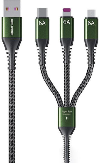 WK Series USB to Type-C / Lightning / micro USB Cable Μαύρο 1.2m (WK-WDC-170_BLACK)