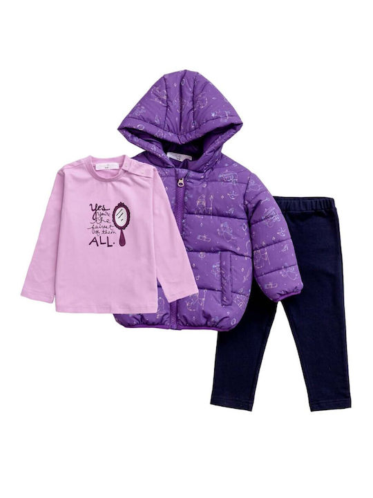 Funky Kids Set with Pants and Coat Purple 3 Pieces