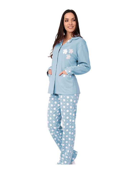 Lydia Creations Winter Damen Pyjama-Set Hellblau