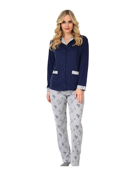 Lydia Creations Winter Women's Pyjama Set Navy Blue