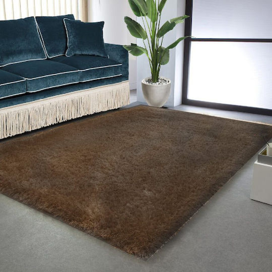 Χαλί Ορθογώνιο Shaggy Καφέ Σκούρο 160x200cm