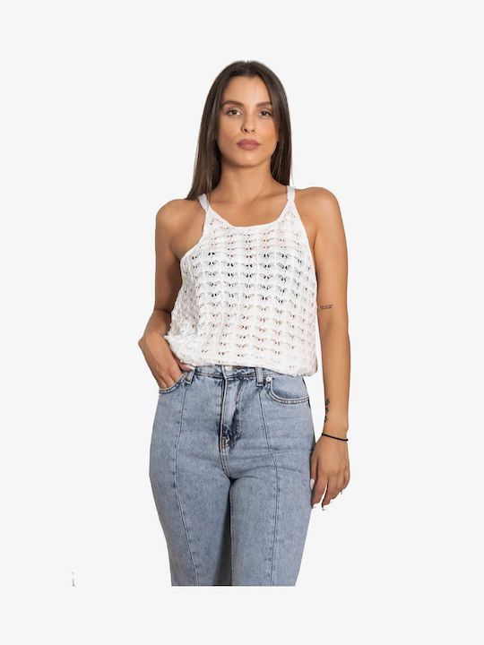 Olian Damen Sommer Bluse Ärmellos Weiß