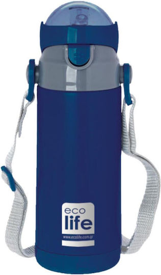 Ecolife Kids Water Bottle Thermos Stainless Steel with Straw Blue 400ml