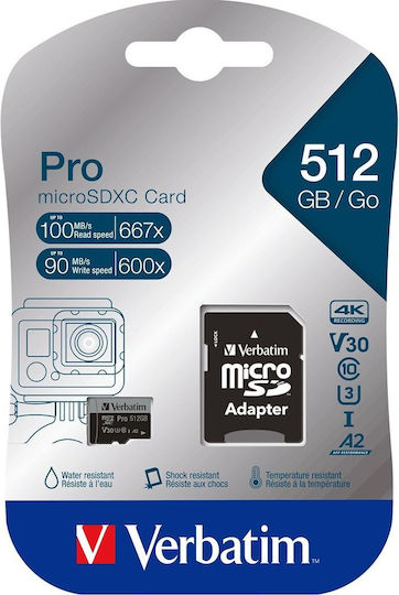 Verbatim Pro microSDXC 512GB Klasse 10 U3 V10 A2 UHS-I mit Adapter