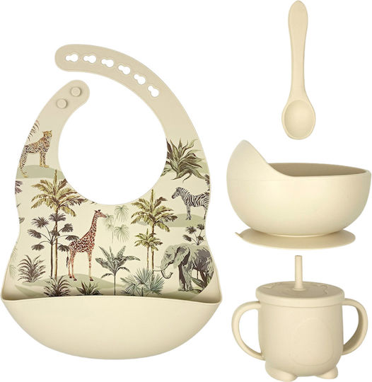 Queen Mother Feeding Set Animals made of Silicone with Non-Slip Base Beige 4pcs for 6+ months