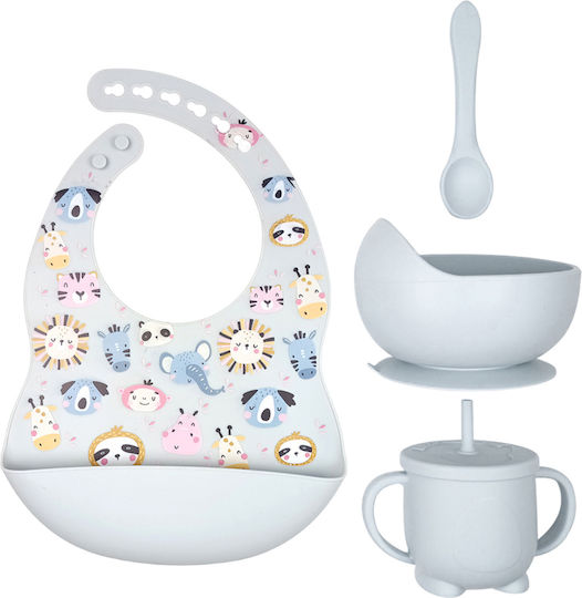 Queen Mother Feeding Set Animals made of Silicone with Non-Slip Base Gray 4pcs for 6+ months