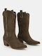 Wildleder Damenstiefel Cowboy mit mittlerem Absatz Khaki