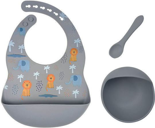 Beboulino Feeding Set made of Silicone Gray 3pcs for 6+ months