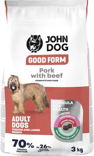 John Dog Good Form Adult 3kg Trockenfutter für Erwachsene Hunde mit Schweinefleisch und Rindfleisch für Mittlere & Große Rassen