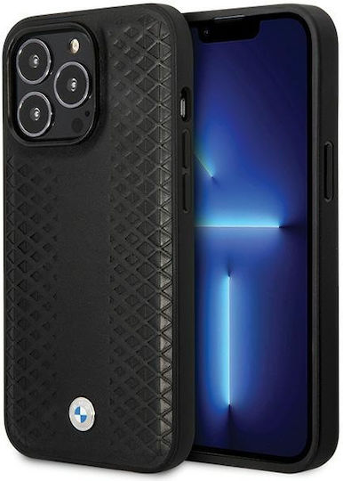 BMW Diamond Pattern Umschlag Rückseite Leder Schwarz (iPhone 14 Pro)