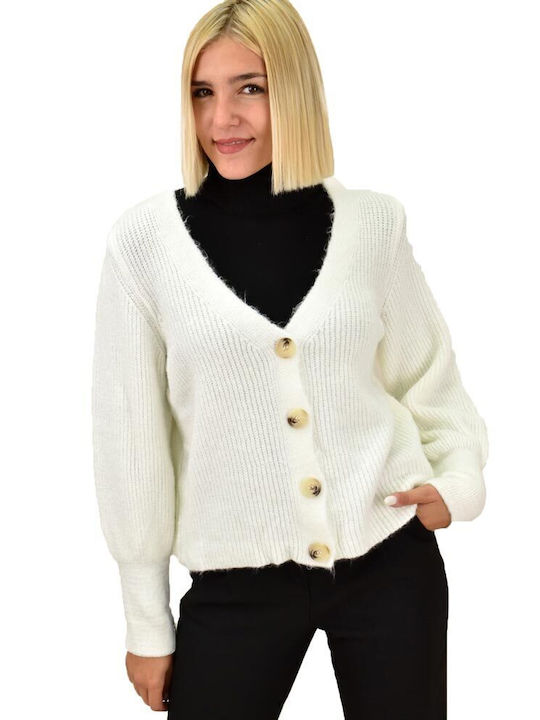 Potre Women's Knitted Cardigan with Buttons White