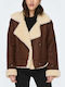 Only Women's Short Lifestyle Suede Jacket for Spring or Autumn Brown