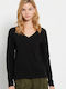 Funky Buddha Women's Blouse Cotton Long Sleeve with V Neckline Black